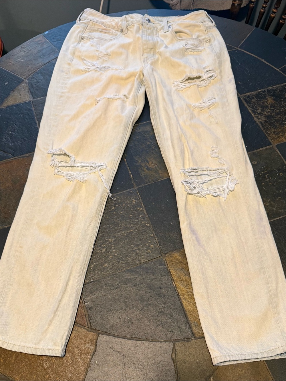 American Eagle Outfitters Ripped Light Wash Wide Leg Jeans